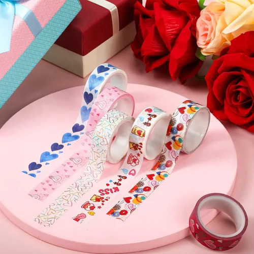 Vista 4 de Zonon 6 rollos de cintas Washi para el día de San Valentín, calcomanías de San Valentín para niños, lindas calcomanías de color dulce