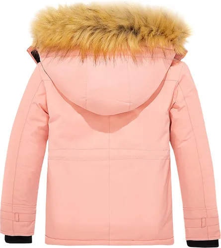 Vista 2 de Wantdo Chaqueta de esquí impermeable para niña, abrigo de invierno cálido con capucha de piel sintética