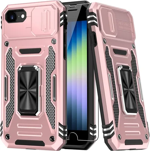 Vista 11 de MERRO Funda para iPhone 13 Pro con protector de pantalla, protección de cámara deslizante, funda resistente de grado militar con soporte magnético