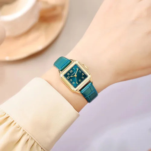 Vista 7 de Reloj cuadrado delicado para mujeres con números arábigos fáciles de leer, relojes de vestir para damas