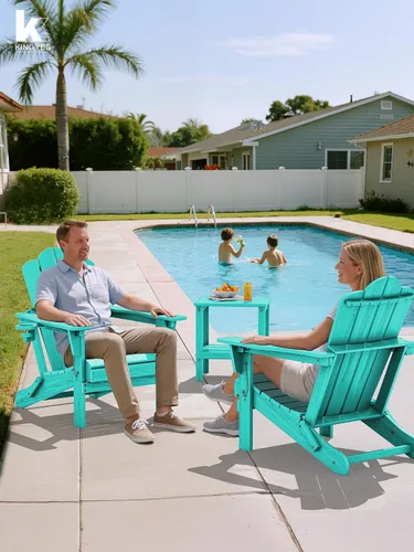 Vista 2 de Silla plegable ajustable KINGYES Adirondack, sillas reclinables Adirondack de 3 posiciones con portavasos, Adirondack de HDPE resistente a