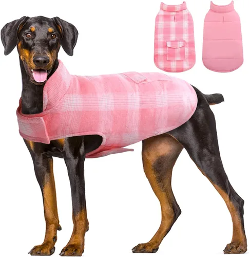 Vista 20 de Kuoser - Abrigo de invierno para perro reversible de estilo británico, abrigo de clima frío para cachorros, ropa resistente al viento, chaleco