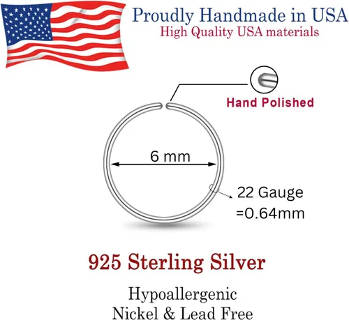 Vista 18 de LUCKYJEWUS Small Thin Gold or Sterling Silver Nose Ring Hoop for Women, Tiny Nose Piercing jewelry