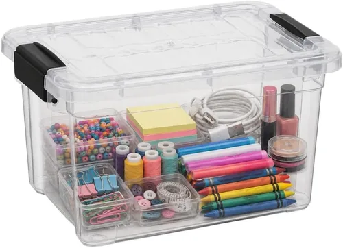 Vista 93 de Superio Mini contenedor de almacenamiento de plástico para crayón, suministros de arte y estuche de costura, organizador pequeño apilable