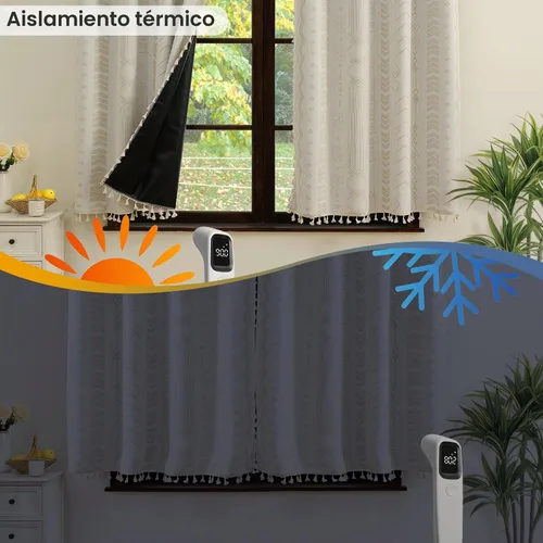 Vista 6 de Cortinas Boho ColorBird Beige Crema opacas, 2 paneles de 63 pulgadas de largo, tratamiento para ventanas con aislamiento térmico, estampado Beige