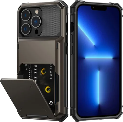 Vista 23 de Nvollnoe Funda para iPhone 13 con tarjetero [almacena 5 tarjetas] Funda tipo cartera de doble capa resistente a prueba de golpes con ranura oculta