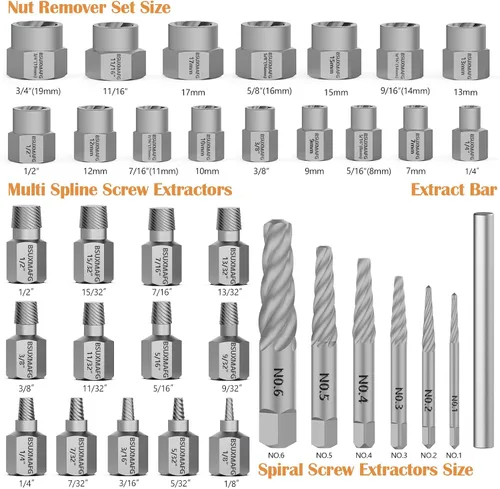 Vista 2 de Juego de 36 piezas de extractores de pernos y extractores de tornillos en espiral, extractores de tornillos de 2 en 1 con múltiples estrías