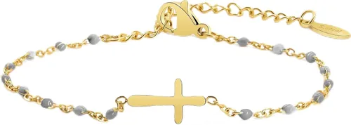 Vista 17 de Pulsera de Cuentas con Cruz Chapada en Oro de 14K para Mujeres, Pulsera de Acero Inoxidable Ajustable con Cruz de Fe Religiosa, Pulsera de Cadena