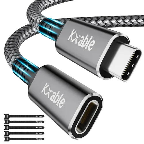 Vista 7 de Cable de extensión USB C de 2 pies, ángulo recto tipo C 3.2 Gen 2 macho a hembra, carga de 100 W, transferencia de 10 Gbps, video 4K, alta velocidad