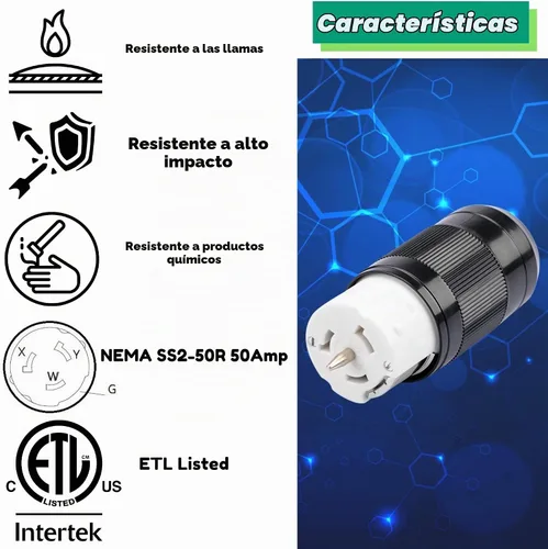 Vista 3 de Conector de Generador Sintron 50 Amp NEMA SS2-50R, Conector Marino de Orilla de 4 Clavos de Hoja Recta para EE. UU./Canadá, Puesta a Tierra de 3