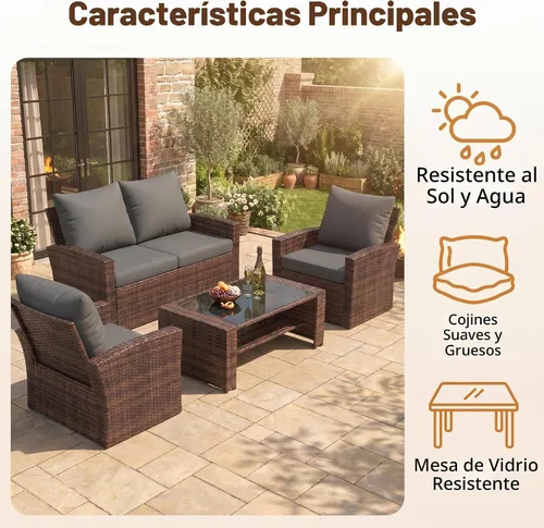 Vista 7 de UDPATIO Juego de muebles de patio, juegos de muebles de exterior con sofá Gris oscuro