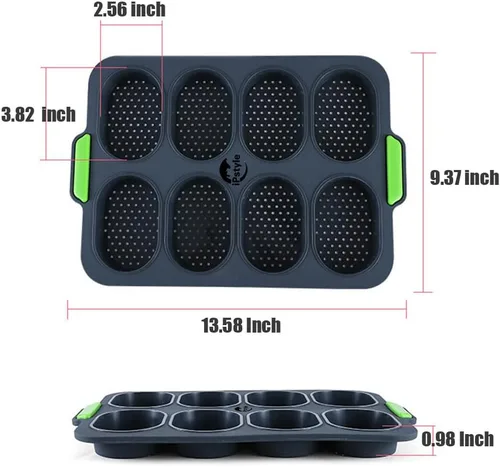 Vista 7 de Sartén de silicona para baguette, antiadherente, sin BPA, gris, 12 x 2.5 x 2.5 pulgadas