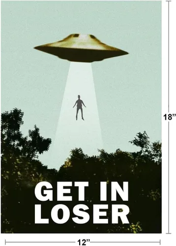 Vista 3 de Póster de parodia «Get In Loser UFO Alien Abduction I Want To Believe», divertido póster de arte mural con nave espacial teletransportando ser