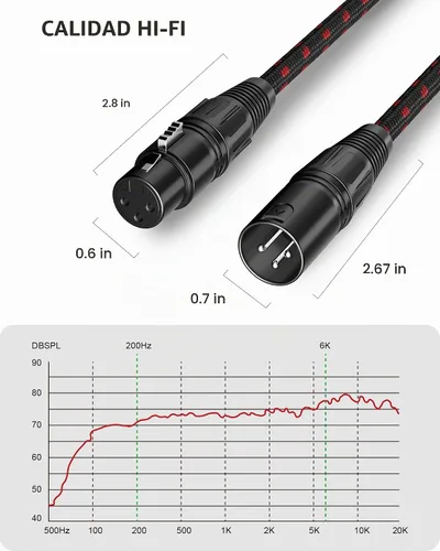 Vista 4 de Cable corto XLR, cable de micrófono de 1 pie, paquete de 2 unidades, toda la longitud de 6 pulgadas a 100 pies, cable de micrófono equilibrado
