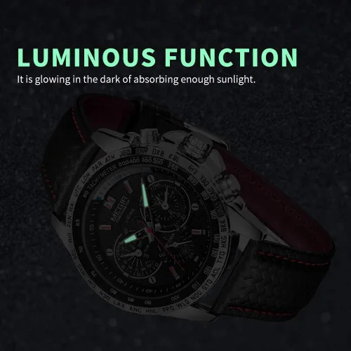Vista 7 de MEGIR Reloj de cuarzo analógico luminoso para hombre, con correa de poliuretano, calendario de esfera grande para negocios, trabajo, escuela