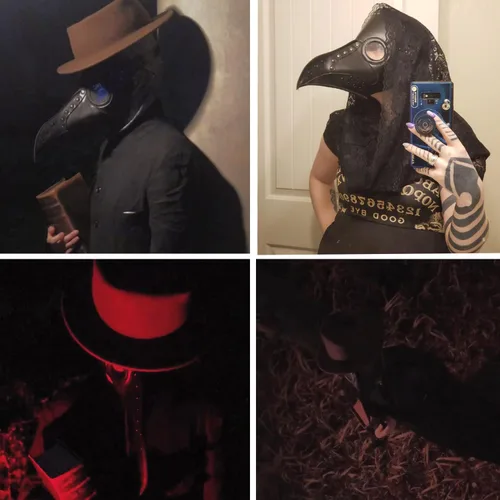 Vista 6 de PartyHop Máscara negra del médico de la peste del cuero de la PU, máscara facial de gas steampunk de la nariz larga del pájaro del páj