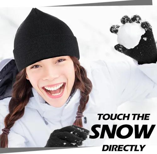 Vista 4 de Juego de 12 gorros y guantes de invierno para hombres y mujeres, gorro de punto cálido, 6 pares, guantes de invierno unisex, 6 sombreros cálidos