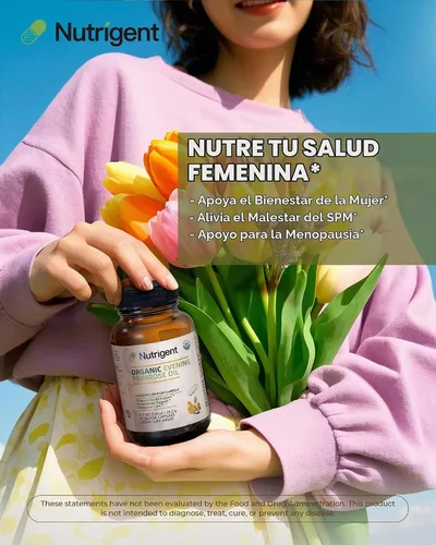 Vista 6 de Aceite de onagra orgánico USDA para mujeres con cápsulas de 10%
