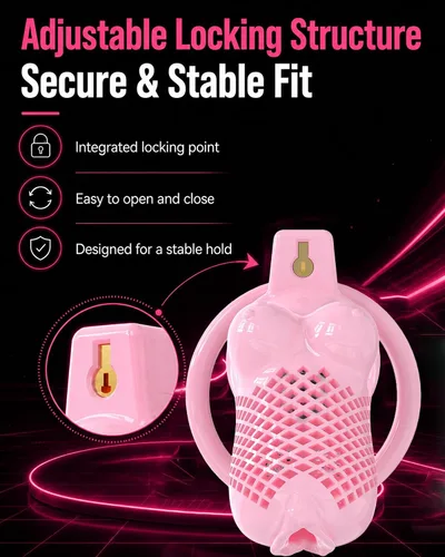Vista 3 de Chastity Cage for Men, 3D Printed Female Bust Design Cage Penis (Pink, S) Premium Gift Box Packaging; Set Includes Cage, 3 Invisible Locks, 2