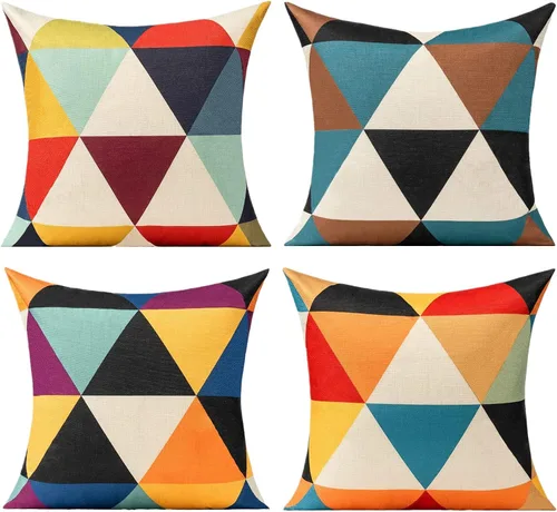 Vista 13 de All Smiles Juego de 4 fundas de almohada para exteriores de 16 x 16 pulgadas, estilo bohemio, colorido, divertido de mediados de siglo, moderno