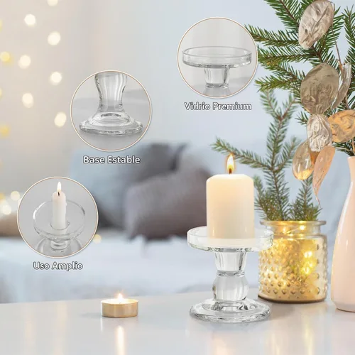 Vista 7 de GUTE - Portavelas de cristal, 3 piezas, candelabros transparentes para decoración de mesa