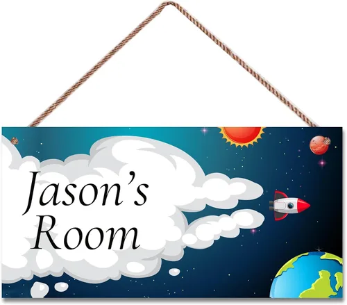 Vista 15 de Letrero de astronauta personalizado con nombre, decoración artística para pared, exquisitos letreros decorativos para habitación de niños, cuarto