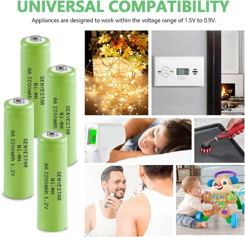 Vista 2 de Baterías AA recargables NIMH 1.2V doble A 2200mAh batería paquete de 8 para luces solares al aire libre, cadena de luz de batería, controles remotos