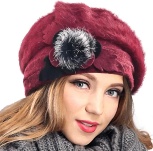 Vista 45 de VECRY - Gorro 100% de lana para mujer, boina de fieltro tipo campana, gorro de vestir para invierno