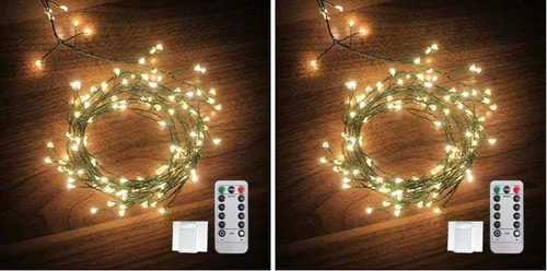 Vista 8 de Dailyart - Cadena de luces LED de 6 pies con 120 microestrellas, funciona con pilas, impermeable, alambre de cobre verde oscuro, para guirnalda