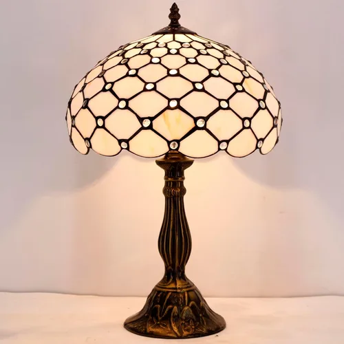 Vista 3 de WERFACTORY Tiffany - Lámpara de mesa con cuentas de cristal de color ámbar, lámpara de mesa de escritorio, luz de lectura de 12 x 12 x 18 pulgadas