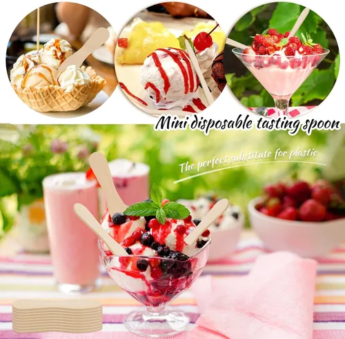 Vista 5 de 400 cucharas pequeñas de madera, mini cucharas desechables para degustación de helado, cuchara de muestra de madera de 3 pulgadas para manualidades