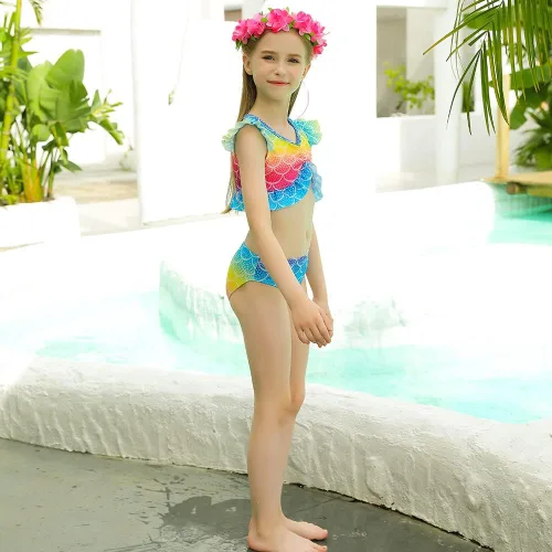 Vista 6 de Traje de baño de cola de sirena para niñas, 3 piezas