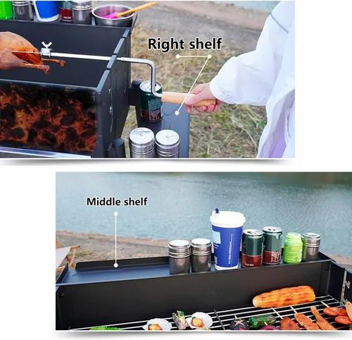 Vista 4 de Worparsen Parrilla plegable de carbón para barbacoa, parrilla de barbacoa de acero inoxidable, temperatura ajustable de 3 engranajes, resistente al