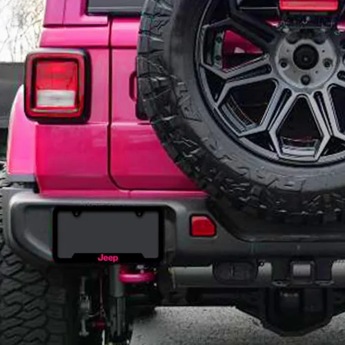 Vista 3 de Jeep Marco para matrícula con estampado UV en rosa Tuscadero y plástico negro plateado