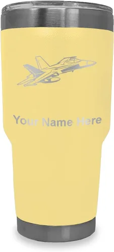 Vista 39 de LaserGram Taza aislada al vacío de 20 onzas, Fighter Jet 2, grabado personalizado incluido (negro)