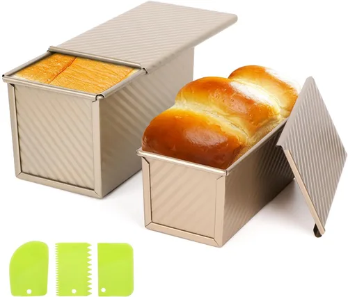 Vista 9 de Beasea Pullman - Molde para pan con tapa, paquete de 2 moldes pequeños antiadherentes para pan de 0.5 lb, acero al carbono, mini caja para pan Negro