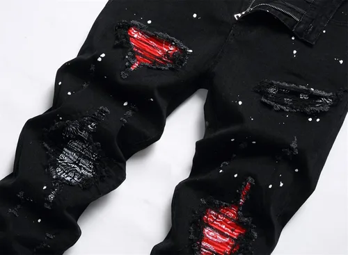 Vista 3 de OIIIO Jeans de ajuste regular y elásticos para hombre