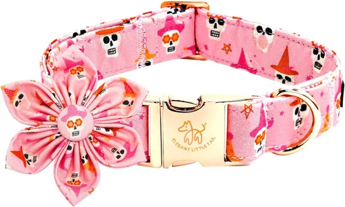 Vista 7 de Collar para perro Elegant little tail de otoño, collares para mascotas de Halloween con flor, lindo estampado de calabaza, collar para cachorro B