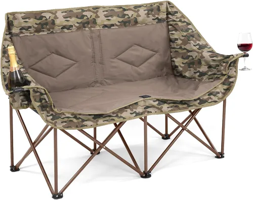 Vista 10 de Sillas de campamento dobles de gran tamaño, silla de campamento para 2 personas, silla plegable portátil para adultos exteriores, sofá de campamento