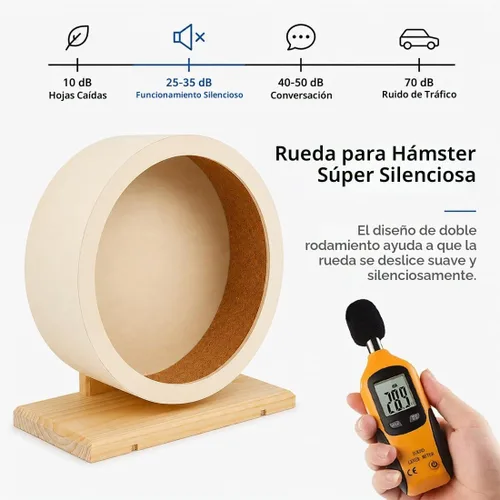 Vista 5 de antiai Rueda silenciosa de madera para hámster, accesorios de rueda de ejercicio para animales pequeños, ruedas giratorias silenciosas para evitar