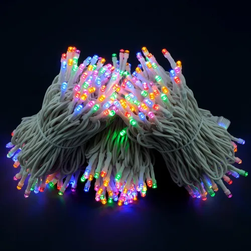 Vista 4 de YULETIME 300 luces de cadena multicolor, 100 pies, 8 modelos, cable blanco Multicolor - Cable blanco