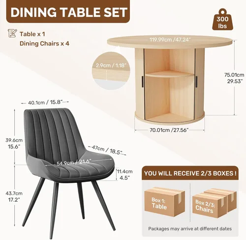 Vista 157 de Miereirl Moderno juego de comedor de 5 piezas para mesa redonda de madera de 4,31.5 pulgadas con estante de almacenamiento semiabierto y puerta