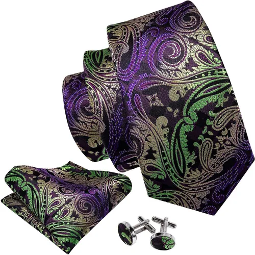 Vista 217 de Barry.Wang - Juego de corbata de seda para hombre, diseño de cachemira, pañuelo y gemelos de bolsillo