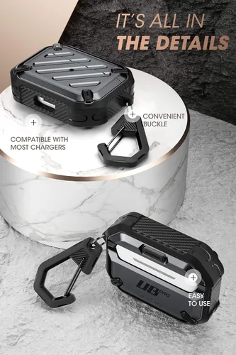Vista 5 de SupCase - Estuche para Airpods Pro Serie Pro Unicorn Beetle, resistente carcasa de protección completa con mosquetón para Airpods Pro de Apple Negro