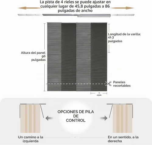 Vista 5 de GoDear Design Persianas de riel de panel deslizante ajustable de 45.8"- 86" pulgadas de ancho x 96" pulgadas de alto, persianas verticales, panel