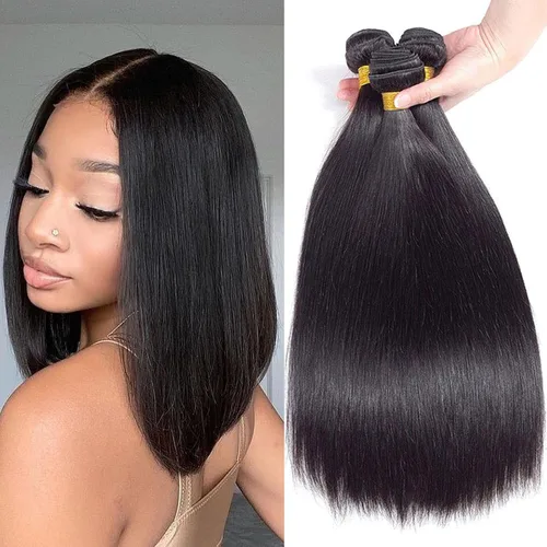 Vista 24 de Paquetes Bob Liso 3 Paquetes de Cabello Humano Corto 10, 10 y 10 Pulgadas, 100% Cabello Crudo Sin Procesar, Tejido Rápido, Color Negro Natural