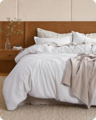 Vista 24 de Bedsure Funda de edredón de 100% algodón tamaño individual, tejido gofre, color blanco coco, GentleSoft y transpirable, juego de cama para regalo, 2