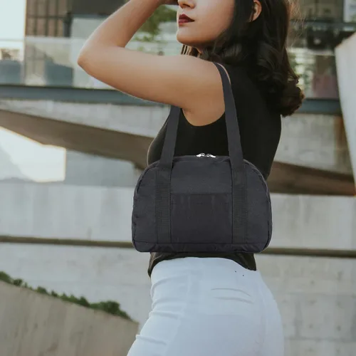 Vista 2 de Mini bolsa de gimnasio para mujeres y niñas, bolsa de gimnasio pequeña de 12 pulgadas, bolsa de lona ligera para viajes y deportes