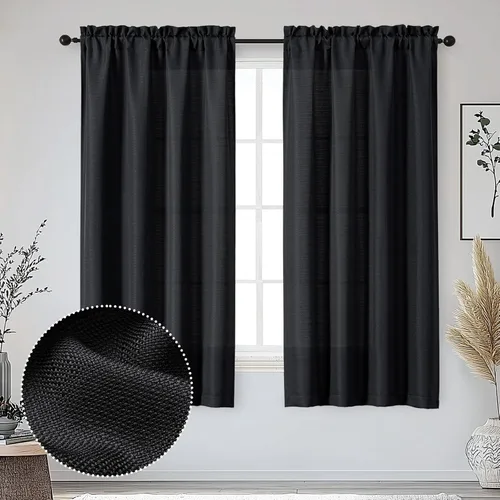Vista 89 de OWENIE Bob Juego de 2 Paneles de Cortinas Negras de Cocina para Ventanas de 36 Pulgadas de Largo, Cortinas Cortas de Café con Textura de Lino