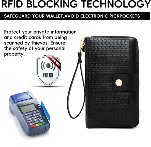 Vista 6 de Cartera cruzada para teléfono celular para mujer con protección RFID y múltiples ranuras para tarjetas
